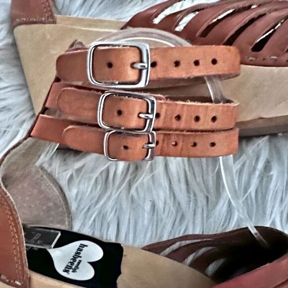 SWEDISH HASBEENS | Leather Sandals Clogs Wood Triple Ankle Strap | Size 40, US 9 - Picture 8 of 9